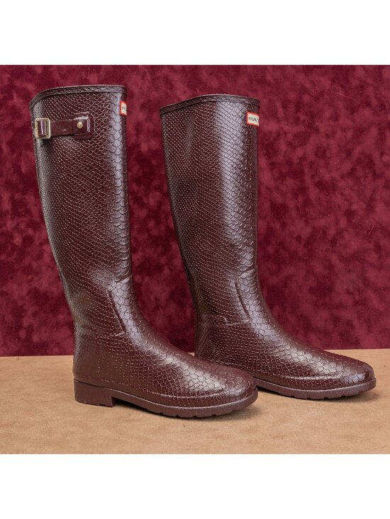Hunter Shoes - Hunter Women Scale Texture Farm Barn Maroon Wellies Rain Rubber Boots 9US EUR40